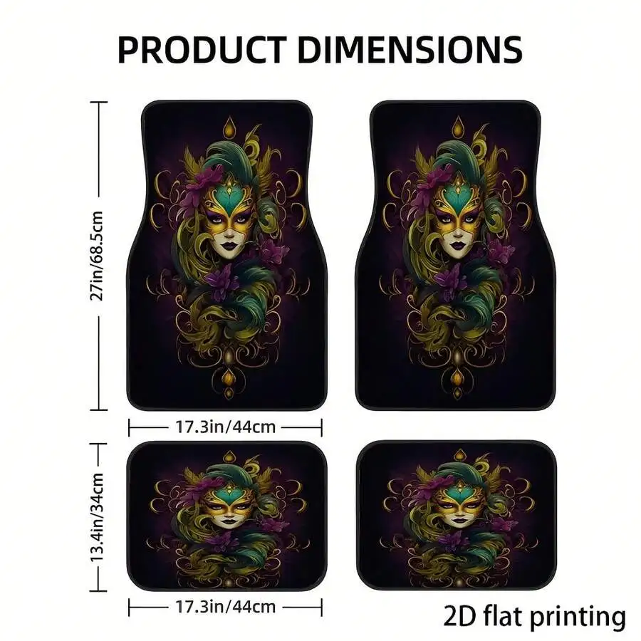 4pcs Car Floor Mats With Abstract Goddess Pattern Universal Washable Interior Accessories