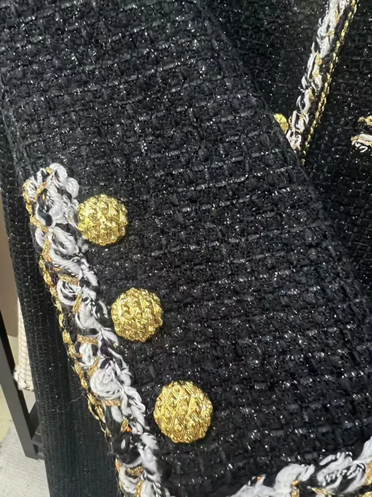 

Customized New Winter 2025 styles of European and American women's clothing Long-sleeved single-breasted long tweed coat black