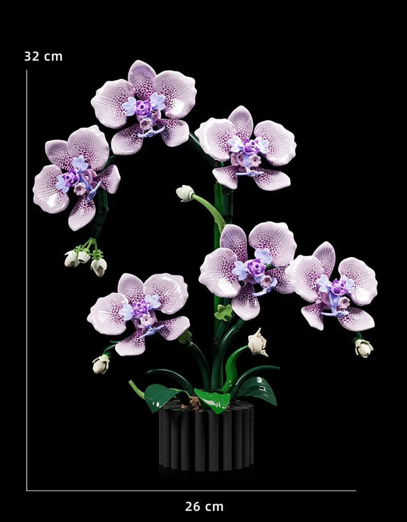 Kreativer Orchideen-Blumenstrauß, Blumen im Topf, Bausteine, unsterbliche Blume, Heim- und Schreibtischpflanzen-Dekoration, zusammenbaubares Baustein-Spielzeug, Geschenk für Teenager. – Detail 21
