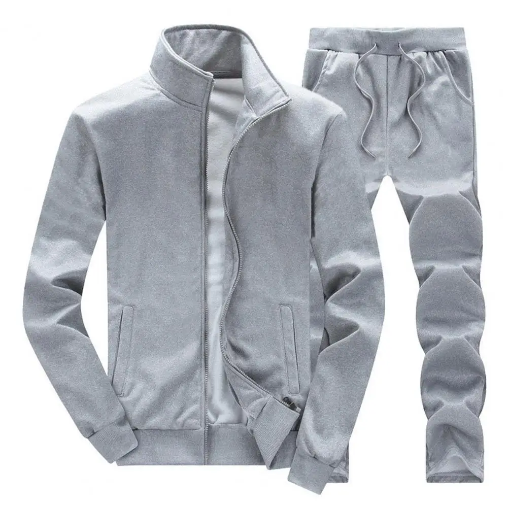 Men Tracksuit Casual Suit Set Stand Collar Zipper Jackets Winter Sports Suit Hoodie Cardigan Drawstring Trousers Coat Pants Set