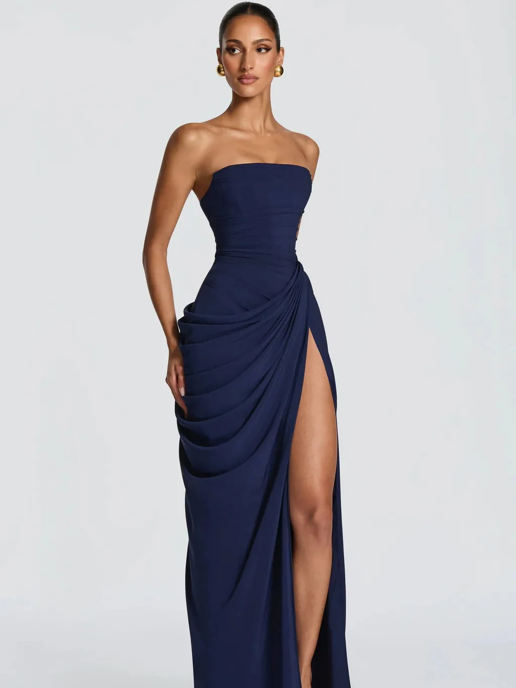 new women's one-piece neckline bra strapless pure color slit fashion sexy backless evening dress Ready to Wear Formal Attire