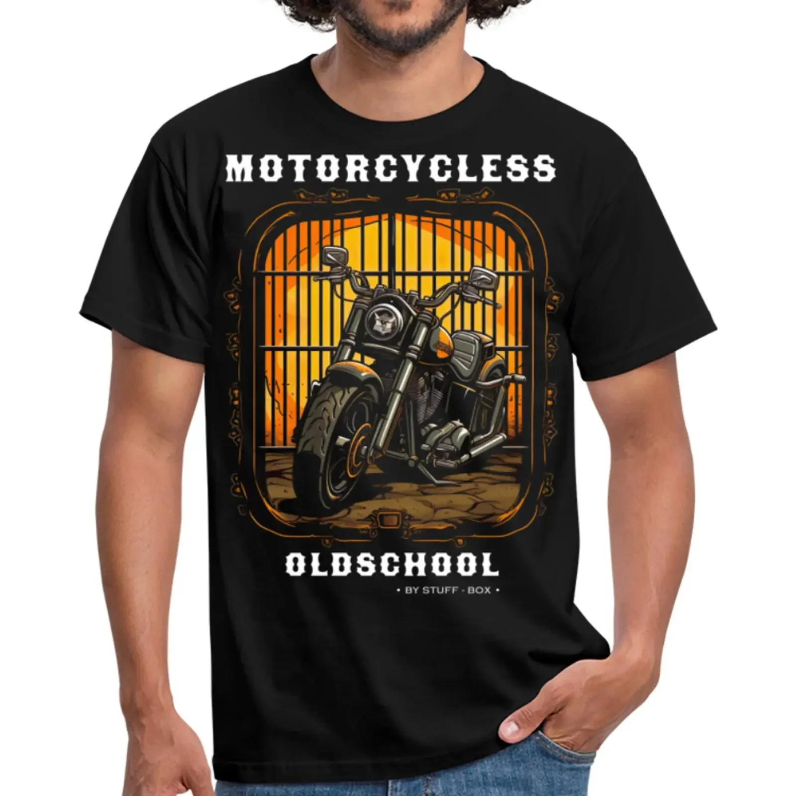 Stylische Motorrad Herrenshirts von Stuff Box in Schwarz Top Angebot vintage Washed Casual Top For Everyday Wear graphic