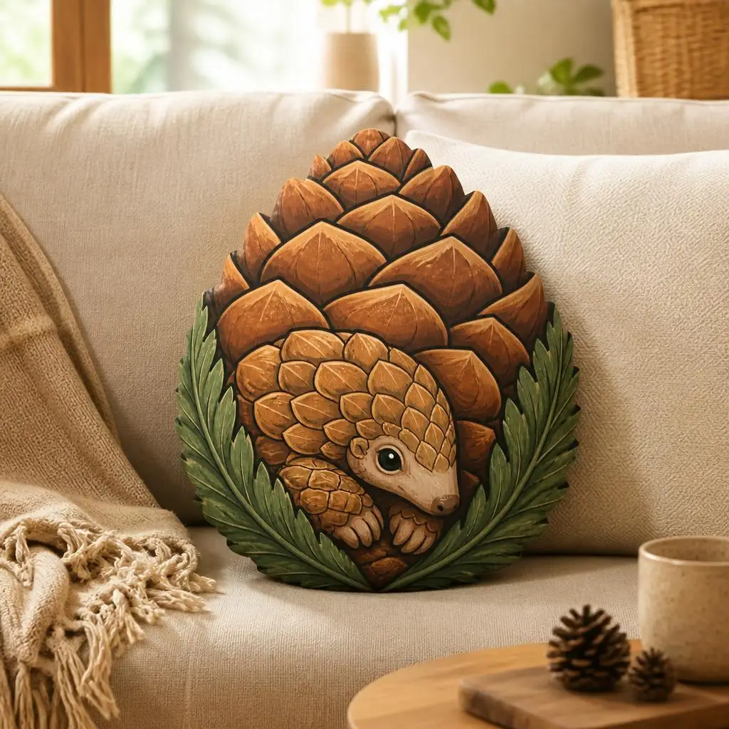Pangolin Plush Pillow Pinecone Shaped Stuffed Cushion Woodland Animal Throw Pillow Home Decor Cute Gift for Nature Lovers
