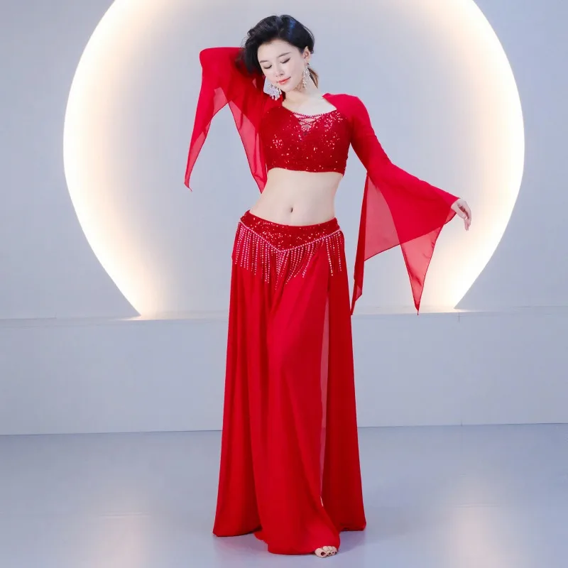 Customized Belly Dance Costume Practice Dress Set with Hot Diamond Tassel Group Table Performance Clothing