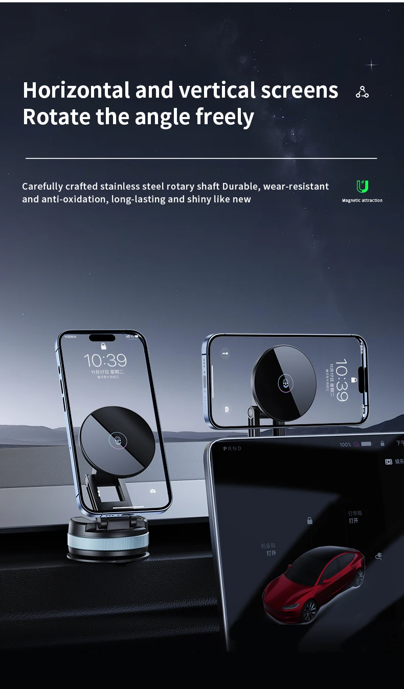 Magnetischer Autotelefonhalter mit Vakuumsaugung, universelle faltbare, ausziehbare Halterung für alle Smartphones, Windschutzscheiben-Armaturenbrett – Detail 7