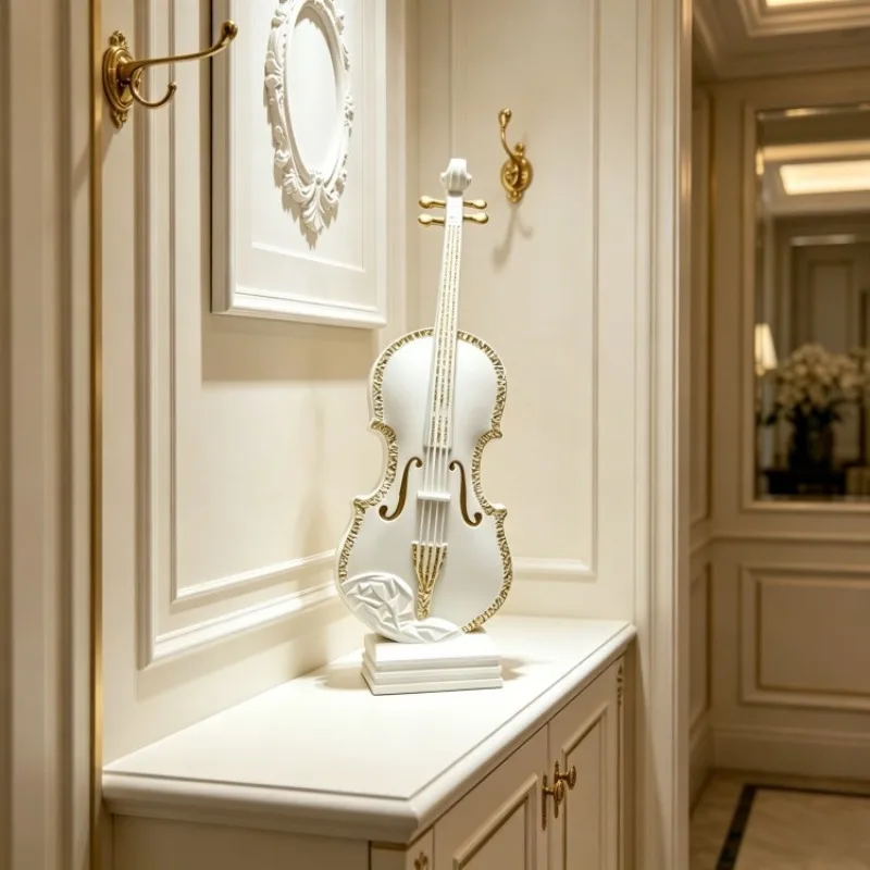Modern Home Decor Resin Violin Statue Musical Sculpture Figurine Luxury Tabletop Ornament Living Room Cabinet Music Lover Gift