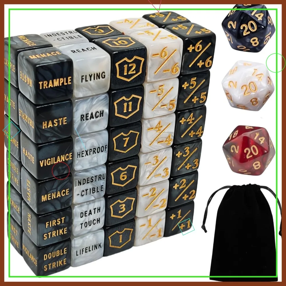 

63 PCS MTG Counter Dice Set - Ability Counters, Life Counters, D6 Cube Dice for Card Games