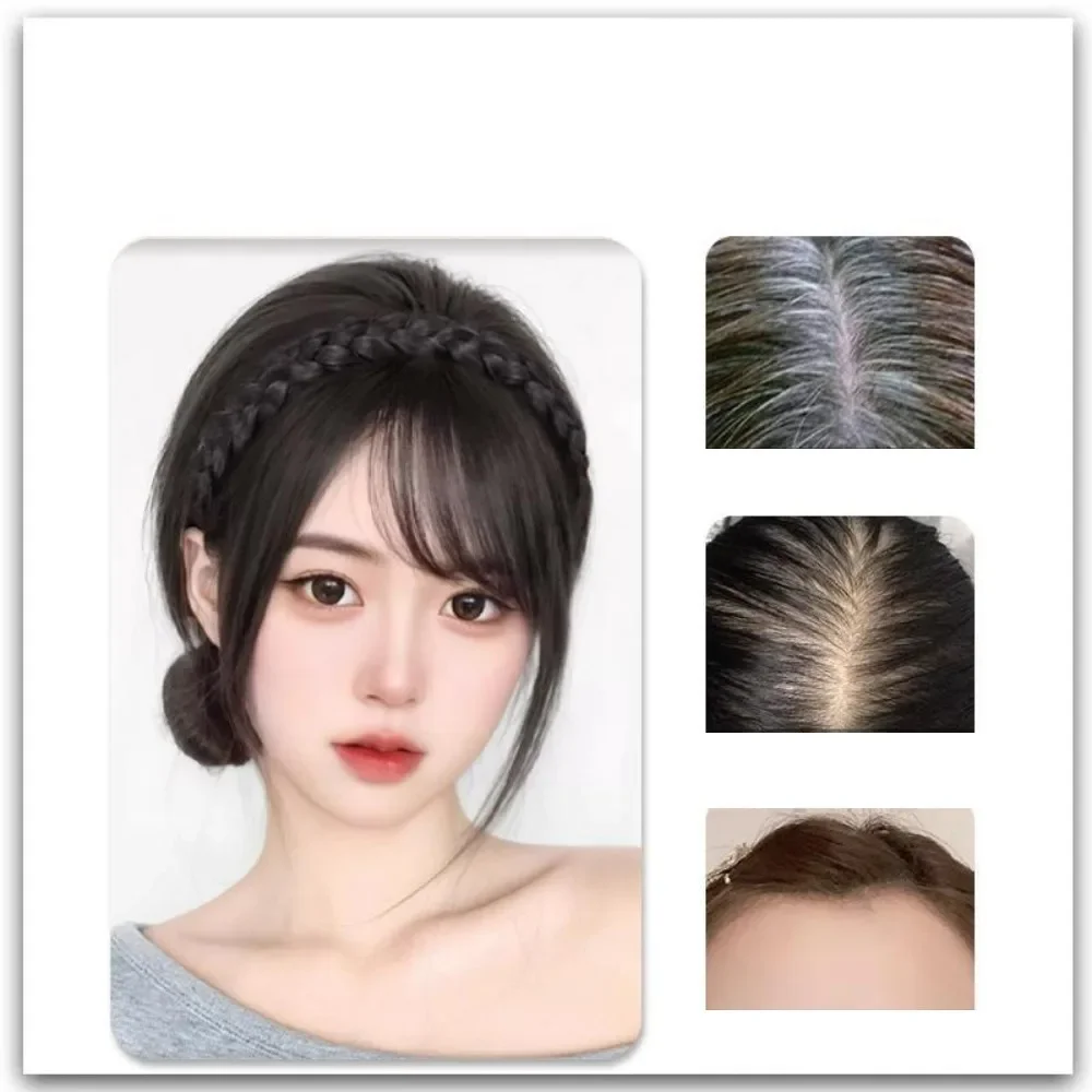 Synthetic Wigs Simulated Invisable Forehead Skew Bangs Hairband Women Natural Twisted Braids Fake Bangs Headband