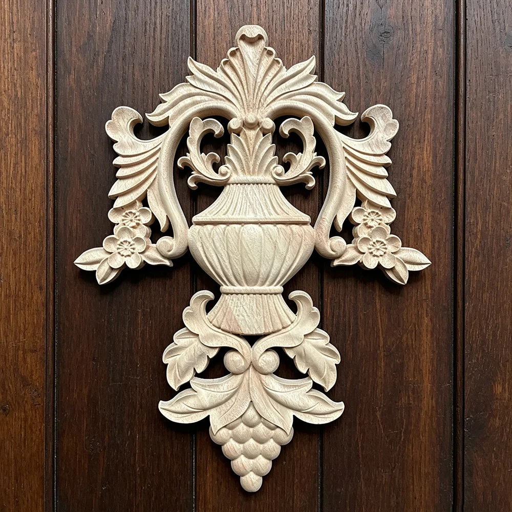 

Unpainted Floral Wood Carved Corner Applique Rhombus Wooden Carving Decal Furniture Door Frame Wall Home Decor
