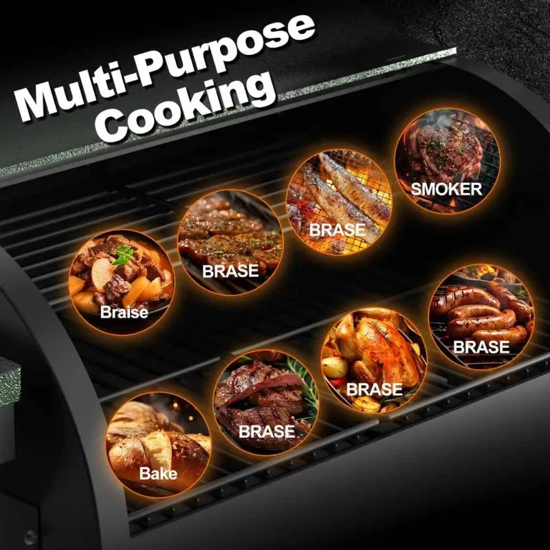 شواية بيليه خشبية كهربائية 8 في 1 شوايات شواء للشواية الخارجية مع تغذية تلقائية وتحكم في درجة الحرارة PID (180-450 ° F)456 مربع