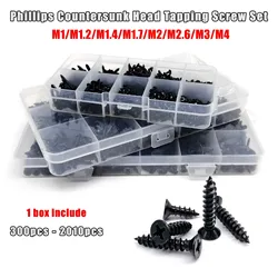 1 Kit Black Steel Cross Phillips Flat Countersunk Head Self-tapping Wood Screw Mix M1 M1.2 M1.4 M1.7 M2 M2.6M3 M4 Assortment Set