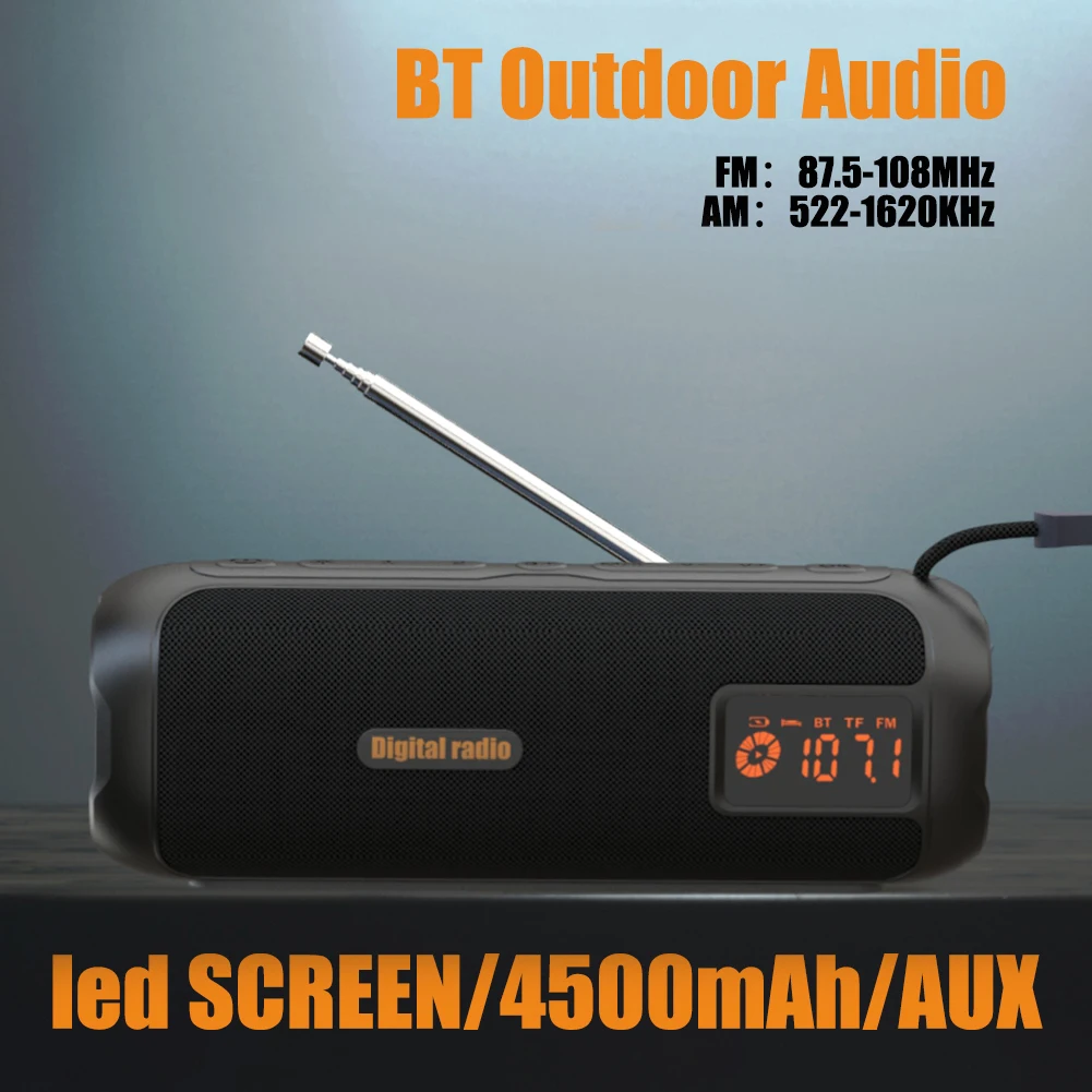 Rechargeable Portable Radio AM FM Radios Wireless BT Speaker with Antenna 10W 4500mAh Support TF Card Radio for Home Outdoor