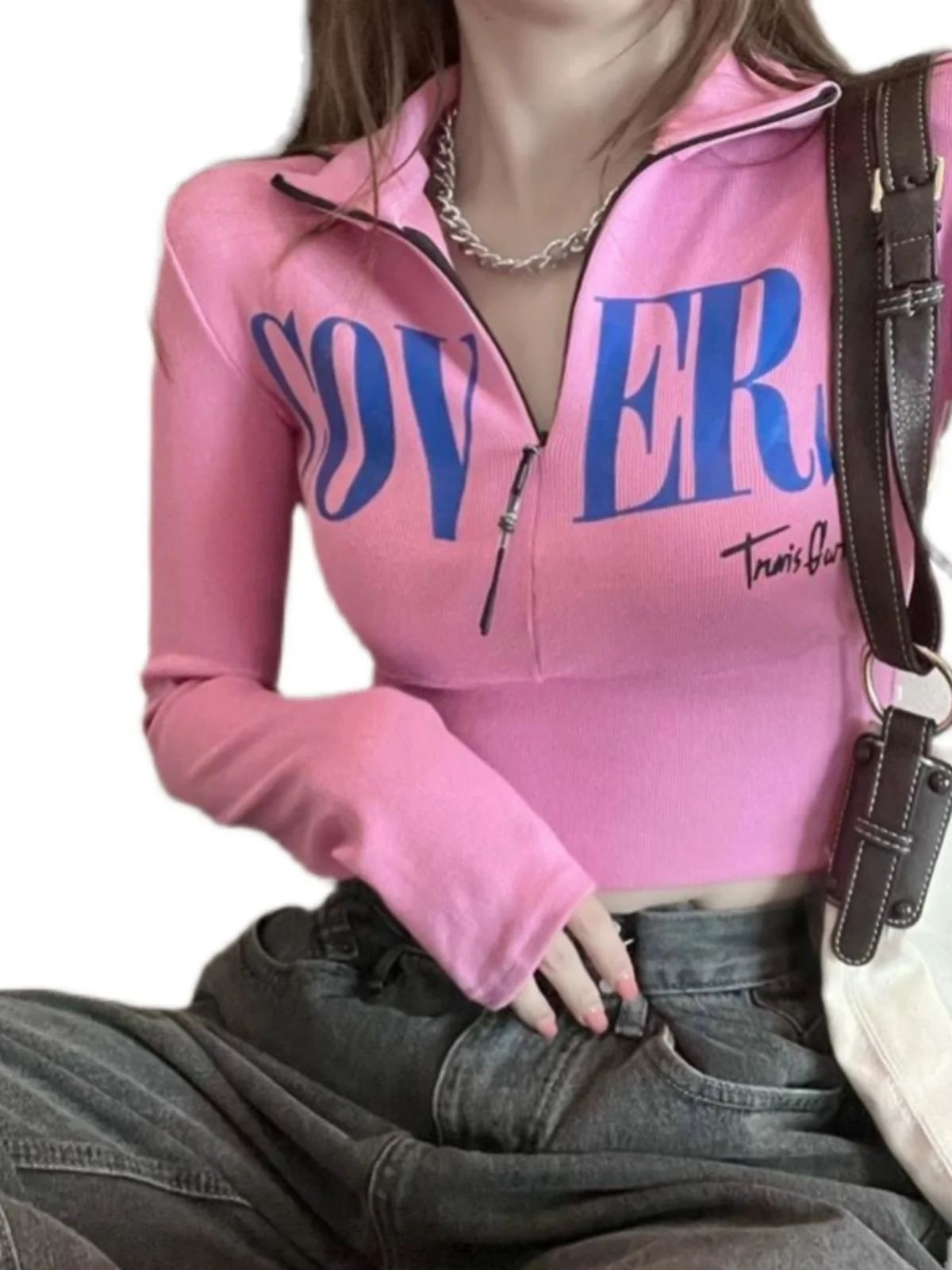 Slim Fit Long Sve  Ne T-irt Women's Faionable ort Sle Korean Version Printed Thin Autumn New Design Sensual