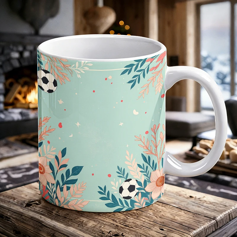 

Soccer-Inspired Floral Key Button Print Mug Coffee Cup Ceramic Cup with a bottle opener function of 2026 Major Football Event