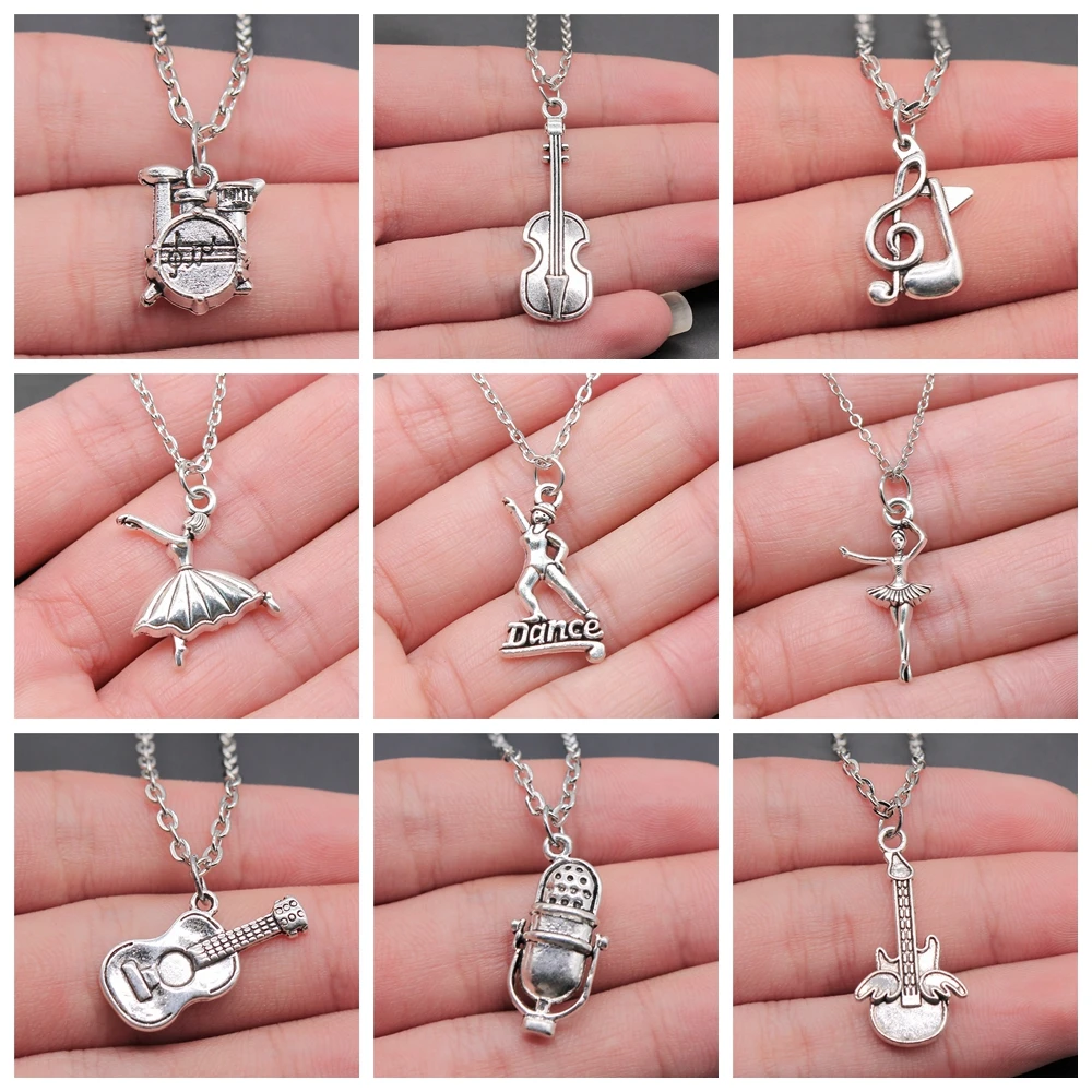 21 Styles New Fashion Music And Dance Necklace Drum Guitar Musical Note Microphone Ballet Pendant Necklace For Girl Women