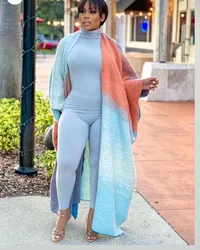 Women Winter Fashion Mosaic Kimonos Peach Long Open Front Cardigans African Female Fashion Printed Loose Jacket For Party