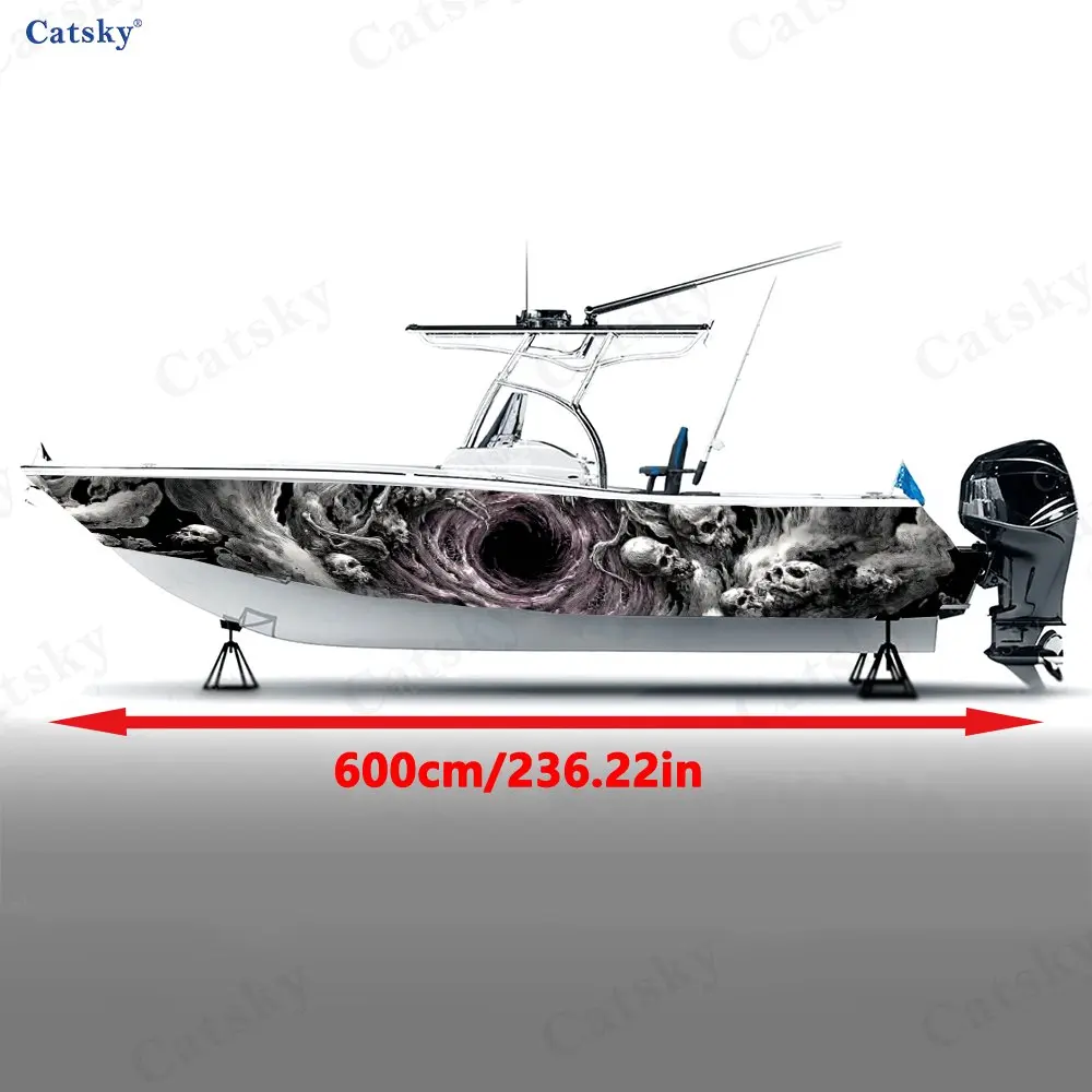 2Pcs Dark Vortex Skulls Boat Stickers, PVC Waterproof Durable Vinyl Wrap Decals for Fishing Boats, Durable and Stylish Design