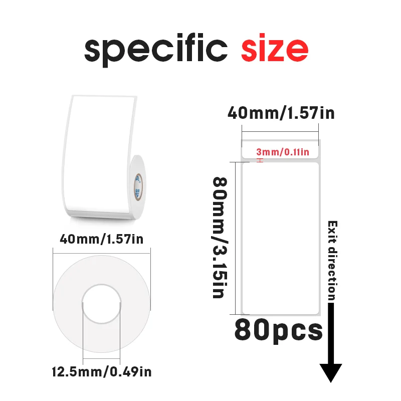 KAYSION 40x80mm Big Size Label Papier Witte Thermische Sticker Waterdicht Auto Zelfklevend Papier Naamkaart Stationaire Etiketten