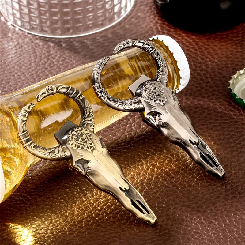 Creative OX Head Design Beer Opener Metal Corkscrew Kitchen Bar Accessory Bottle Openers Gadget for Party Club Wedding Gift Set