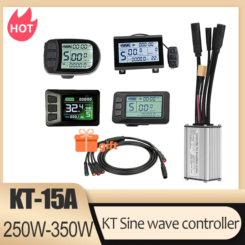 Elektrofahrrad KT-Controller 15A Sinuswelle mit LCD3U LCD5 LCD8HU LCD10H Display 36V 48V 250W 350W Wasserdichter Stecker Inklusive 1T5 Kabel