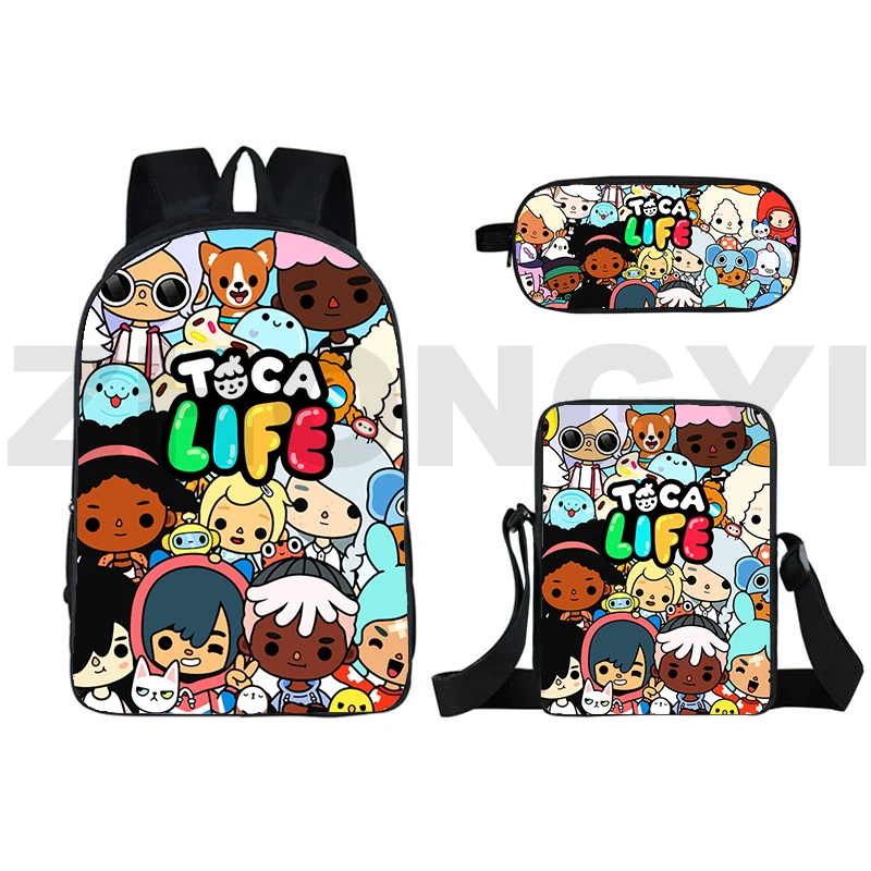 

3D Anime Toca Boca Game Backpack Teenagers Travel Women Bookbag Kawaii School Bag 16 Inch 3 Pcs/set Toca Life World Bagpack Men