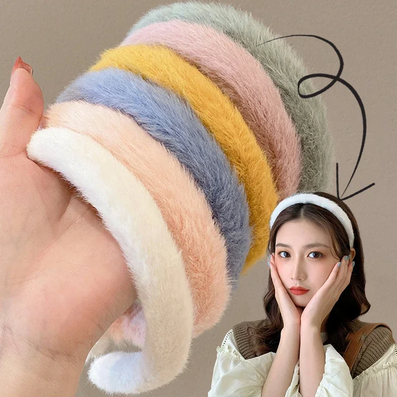 Korean Soft Fluffy Furry Headband Thick Plush Hair Hoop Women Warm Faux Fur Bezel Wide Head Hoop Hairbands DIY Hair Accessories