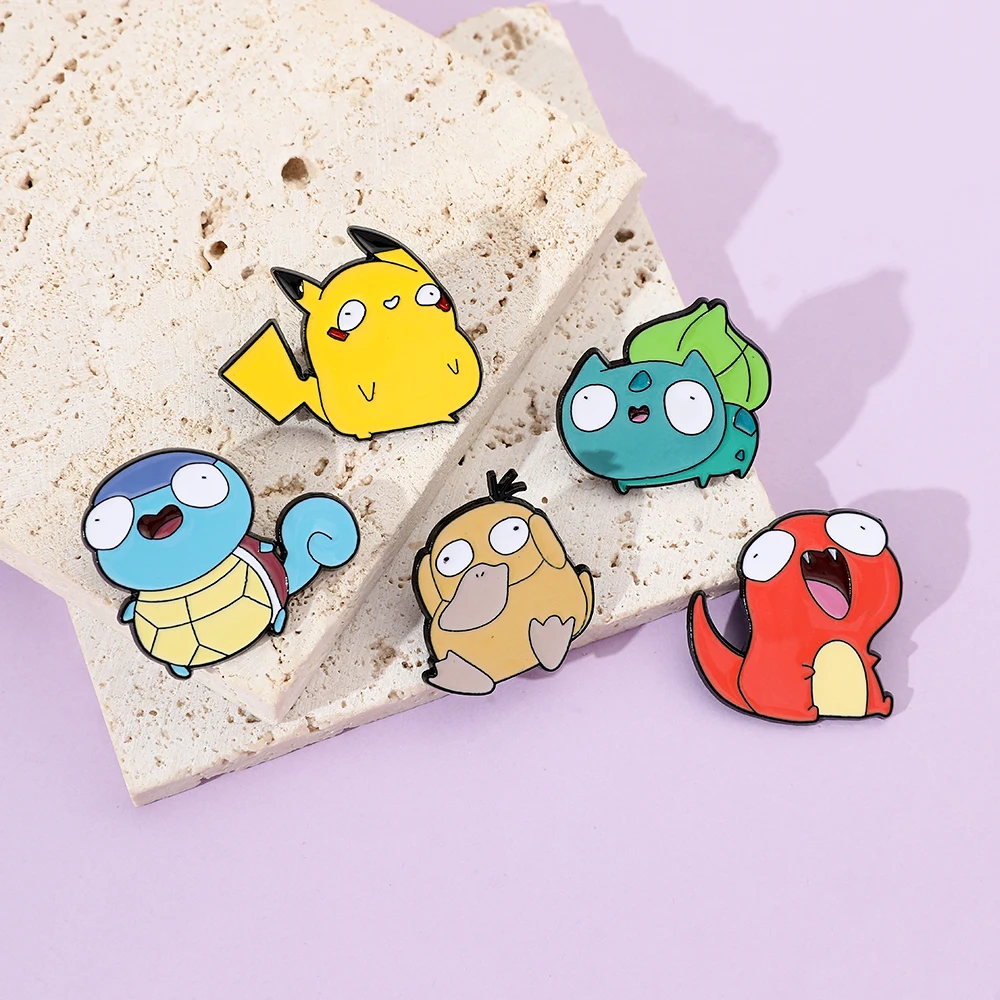 Funny  Psyduck Charmander Brooch Set Cute Pikachu  Enamel Pin Wallet Backpack Clothes Jewelry  Brooch 2025 - view 2