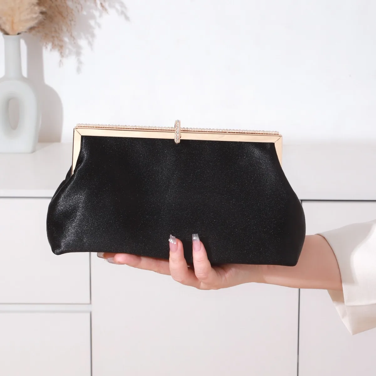 

Women Retro Evening Clutch Bag Glitter Rhinestone Buckle Crossbody Bags Chain Single Shoulder Bag Elegant Temperament Handbag
