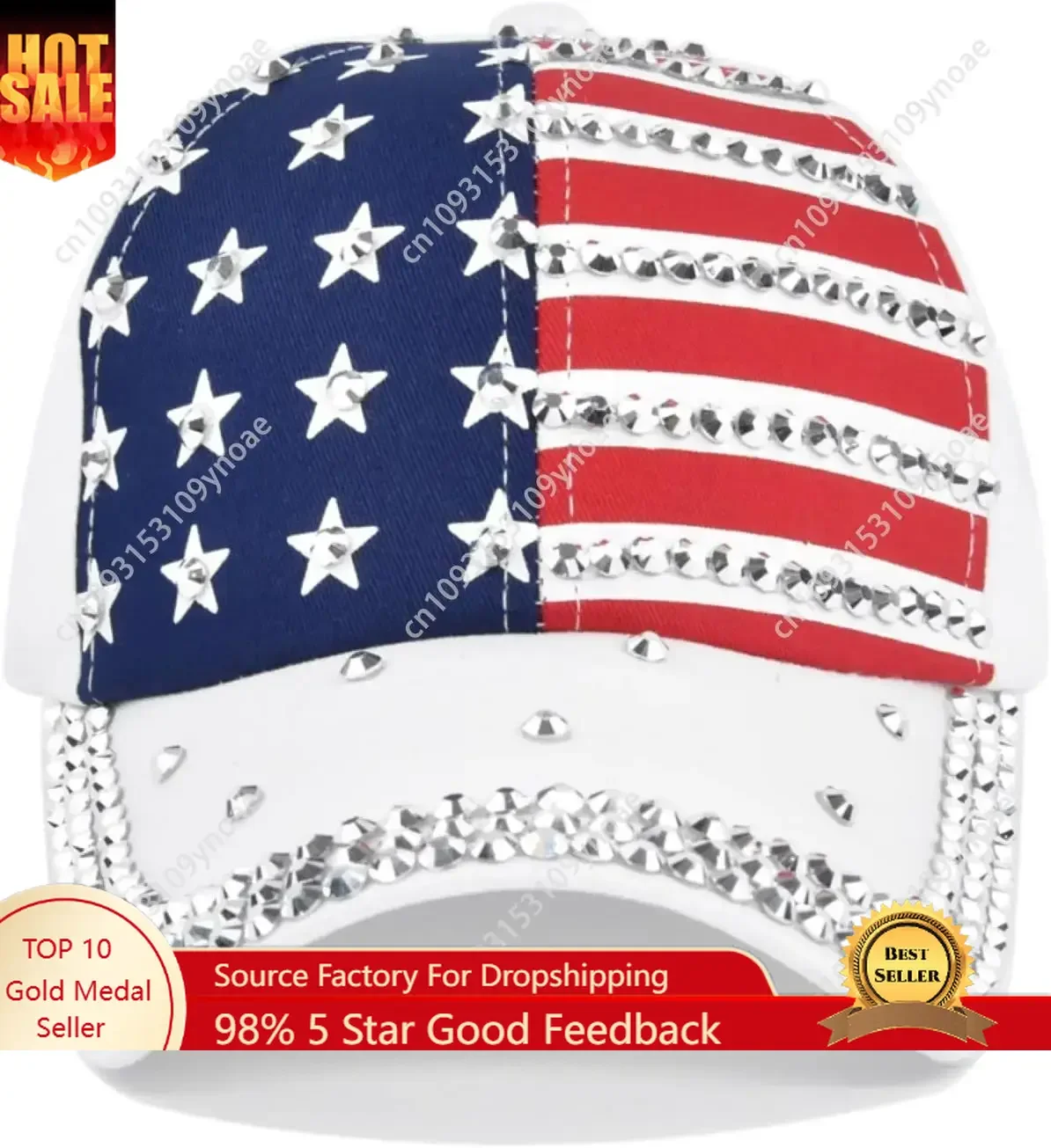 

America Flag Baseball Caps Silver Bling Studded Rhinestone Adjustable Man Women Trucker Hat Outdoor Activies Dad Hats