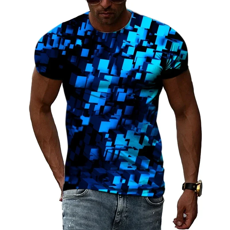 New Men's T-shirt Science Fiction Striped 3D Printed Men's Short Sleeved Fashionable T-shirt Street Trend Oversized Sports Top image 2