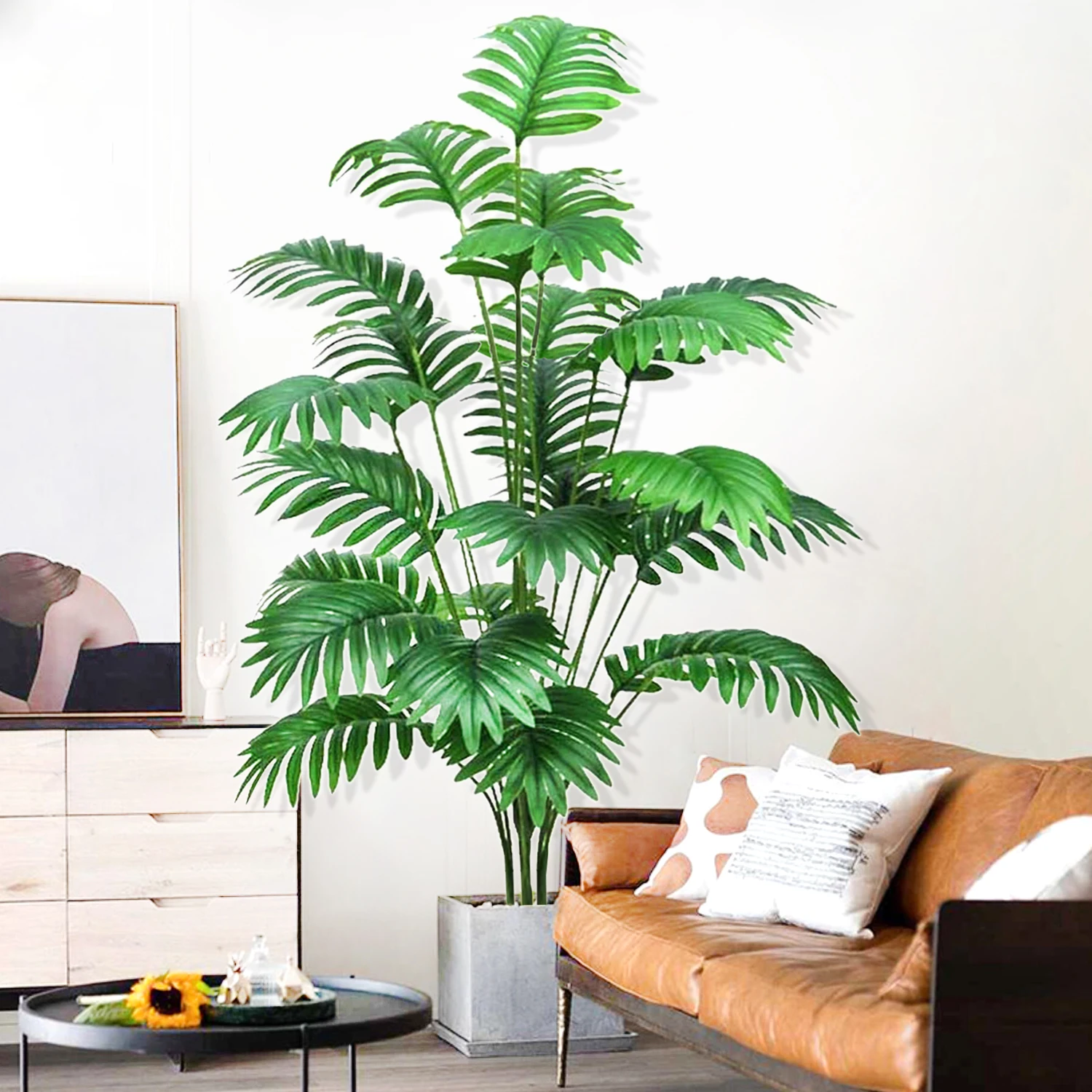 105cm(47.2in) Artificial Palm Tree Tropical Fake Plant Green Plastic Palm Leaf Branches Suitable for Home Garden Decoration