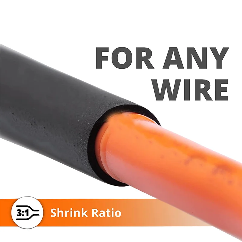 Heat Shrink Tubing Kit 3:1 Ratio Adhesive Lined, Marine Grade Shrink Wrap Industrial Heat-Shrink Tubing - Black 180 PCS