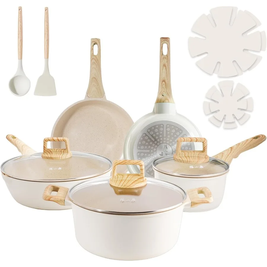 

Pots and Pans Set with Lids 14 PCS Cast Aluminium Non Stick Ceramic Coating Granite Cookware Set Nontoxic Kitchen Essentials Be