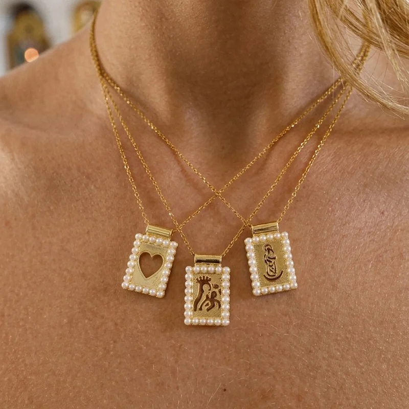 Pearl Framed Hollow Square Titanium Steel Necklace