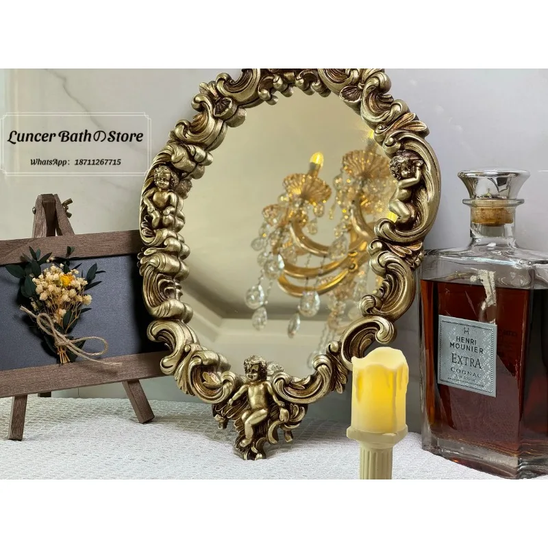 Luxury Golden Angel Design Mirror Ornamental Wall Hanging Dressing Mirror Home Decor