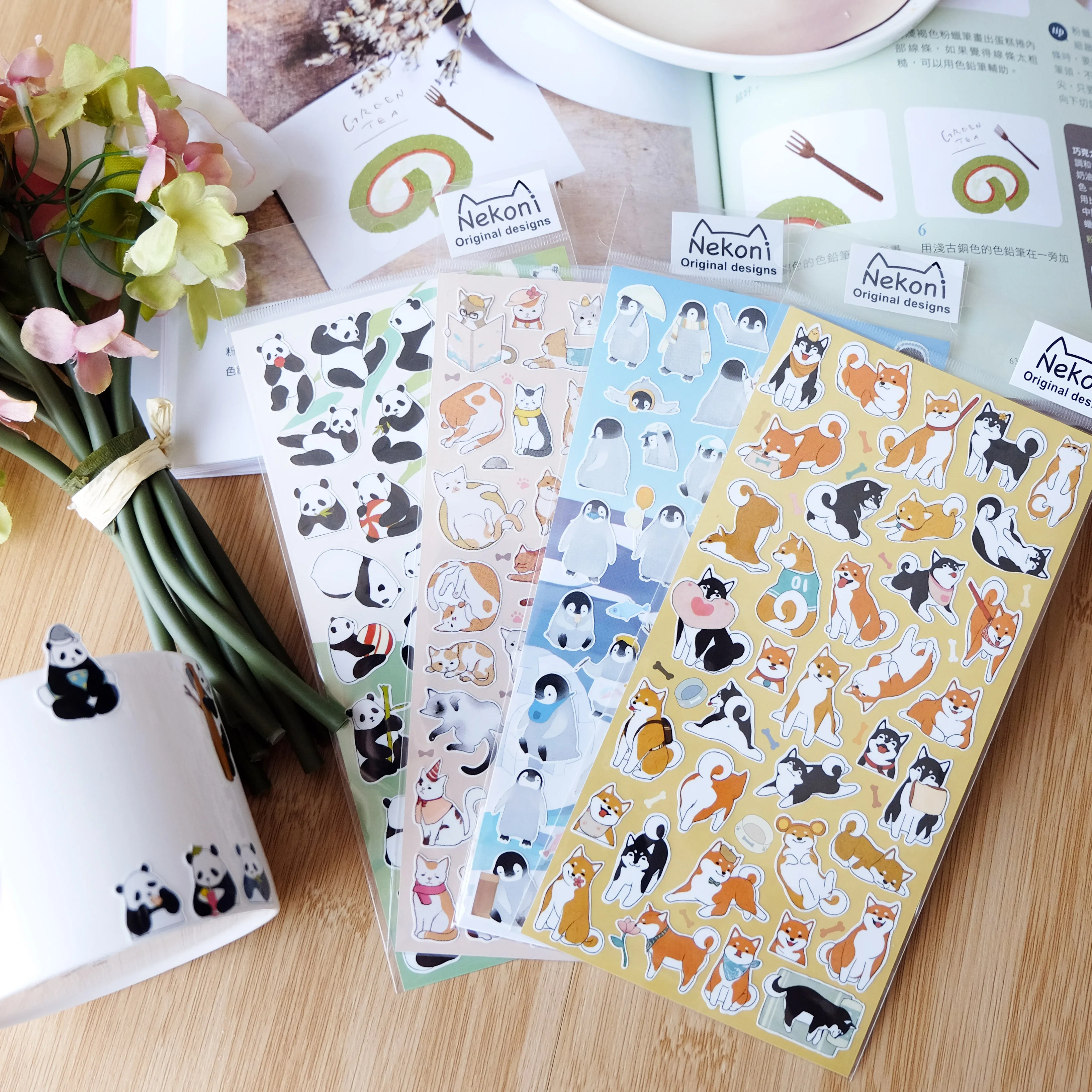 Korean Import Nekoni Original Shiba Cat Panda Penguin Adhesive Stickers Scrapbooking DIY Decoration Stickers Journal Cute