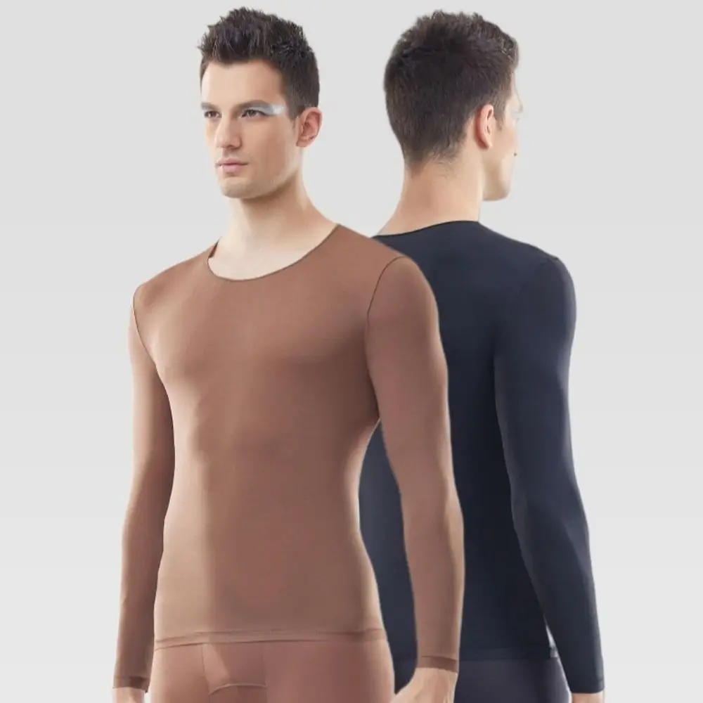 Tops and Pants Men Thermal Clothes Low Neck Feel Heating Thermal Underwear Ultra-thin Invisible Large Size Warmth Long Pants