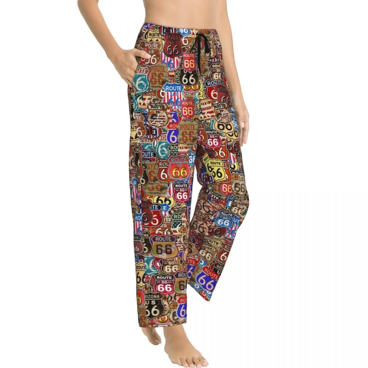 Pantalones de pijama con estampado personalizado para mujer, ropa de dormir con bolsillos, Route 66 Signs, US Highway