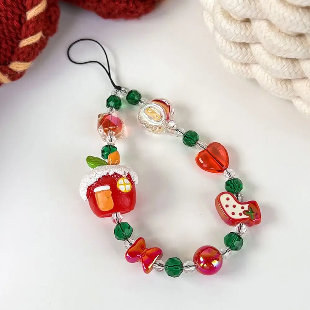 

Christmas Series Snowman Bell Phone Chain Snowman Hat Bell Santa Crystal Beaded Hat Bell Lanyard Ins Anti-Lost
