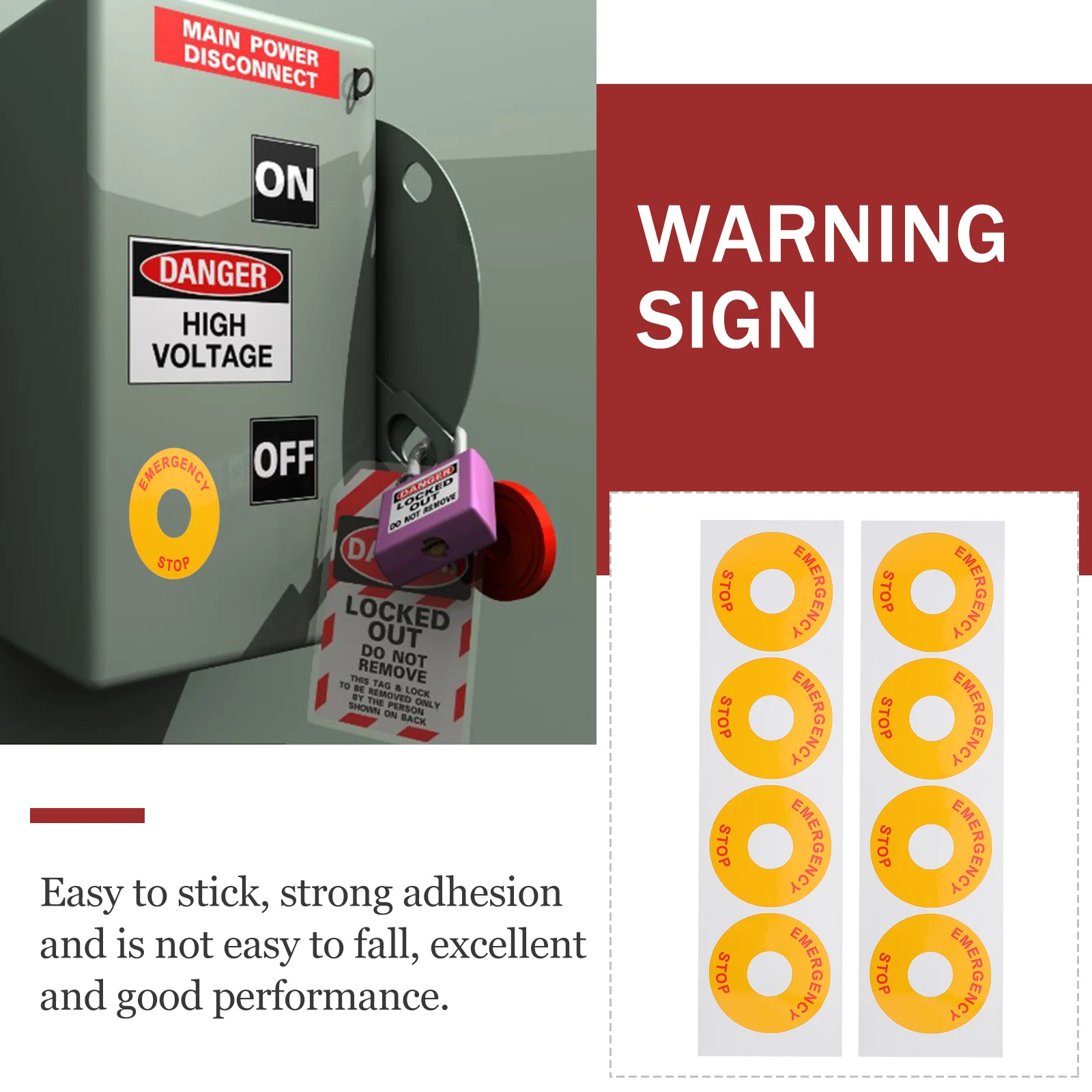 8 Pcs Emergency Stop Warning Equipment Sticker Round Sign Decal Pp Decals for Caution