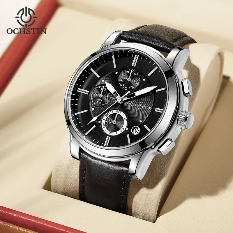 ساعة يد بحزام جلدي من OCHSTIN سلسلة مغامر ساعات حركة كوارتز عرض التقويم ساعة كلاسيكية يومية مقاومة للماء #5