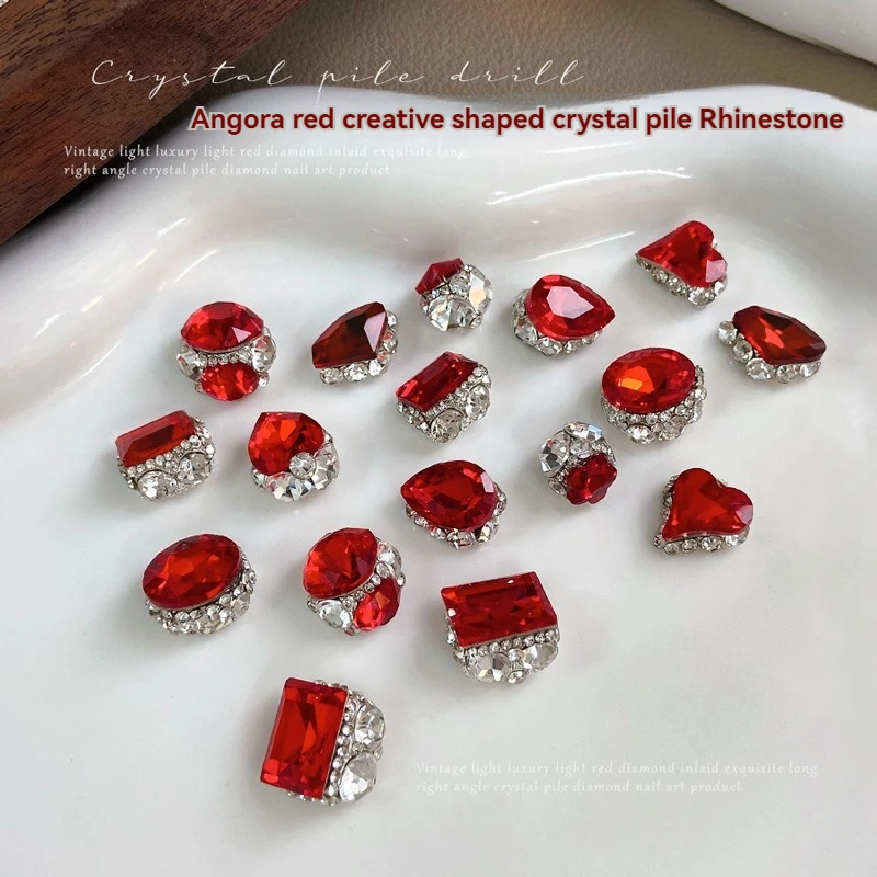 5 pezzi di strass per nail art in cristallo rosso profilo, forme miste, diamanti per unghie, gemme con retro piatto