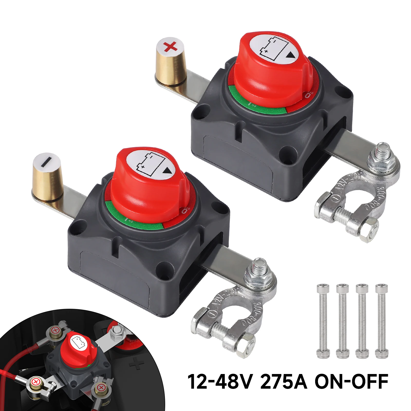 ON-OFF With Top Post 12V-48V 275A Car Isolator Disconnect Rotary Switch 2 Position Cut Off Marine Boat Battery Kill Switch