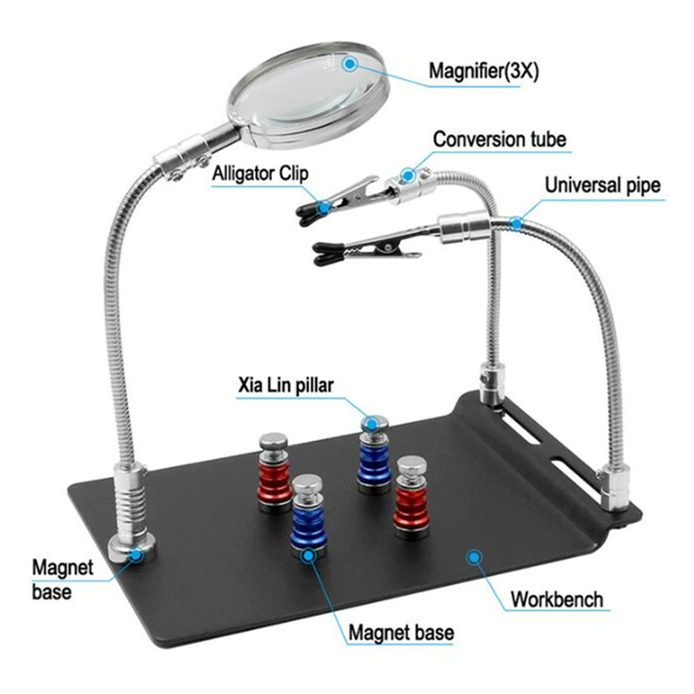 

Soldering Magnifier Tool FEITA Flexible Arms Clamp With 3X Magnifying Glass Station PCB Circuit Board For Electronic Repair