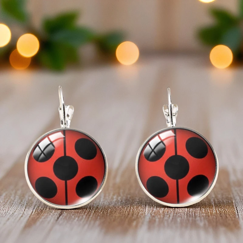 2025 New Fashion Ladybugs Ear Clip Round Earring Glass Cabochon Art Printed Jewelry view 4