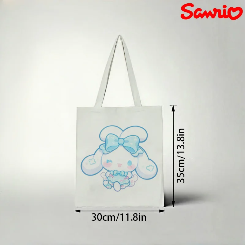 

Холщовая сумка Sanrio Cinnamoroll, 1 шт., милая повседневная сумка через плечо с синим бантом, экологичная многоразовая сумка