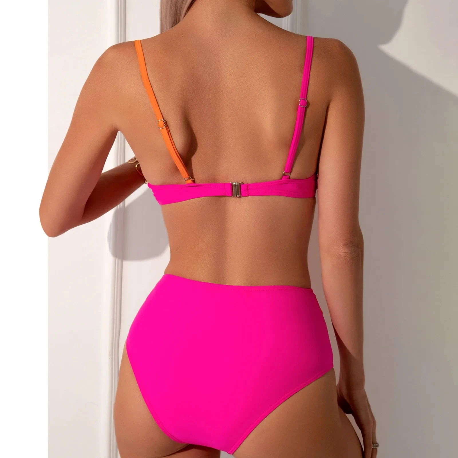 Strój kąpielowy 2024 Moda Cross Color Clash Kostium kąpielowy Bikini Seksowny biustonosz push-up Tankini Bikini Damski dwuczęściowy strój kąpielowy