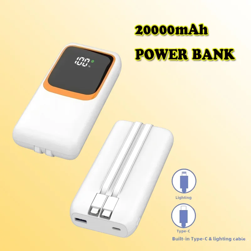 

Встроенный кабель Power Bank большой емкости 20000 мАч, 10000 мАч, 22,5 Вт, USB C, внешняя запасная батарея с быстрой зарядкой для IPhone 14 Xiaomi