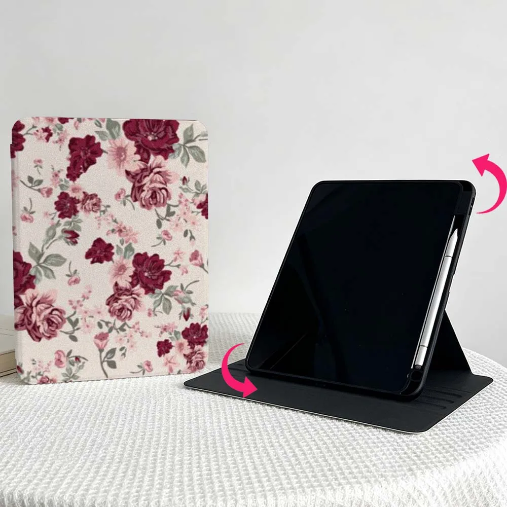 Cute Floral Pattern For Apple iPad Air Mini Pro 12th 11th 11 13 12.9 9gen inch 360° Rotation Pen slot Tablet Case Soft
