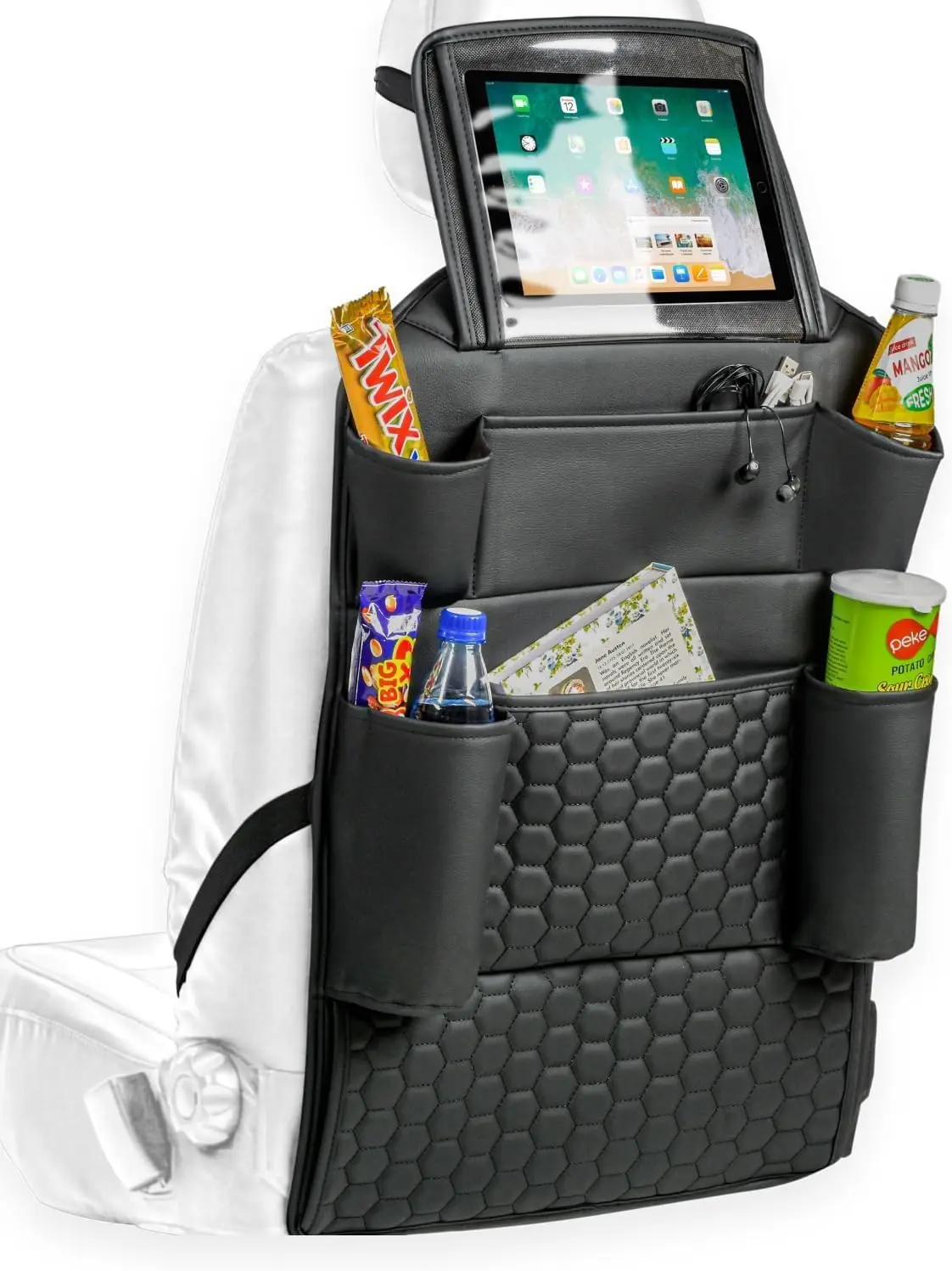 

Kids Back Seat Organizer with Tablet Pocket & 8 Compartments, 27.5x18.5 Inches, Black for SUV Truck Sedan Van Jeep